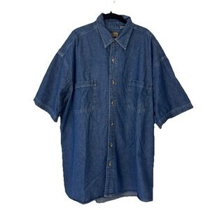Brazos Denim Shirt Men XXL Blue Short Sleeve Premium Work Series Cotton Button